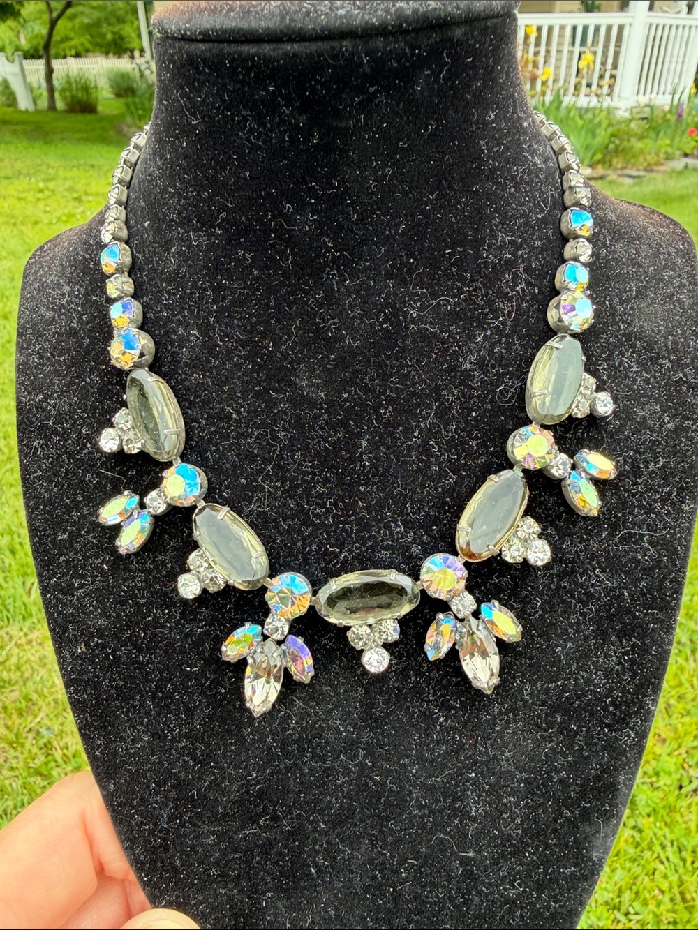 Iridescent Crystal Statement Necklace - Clear and Aurora Borealis
